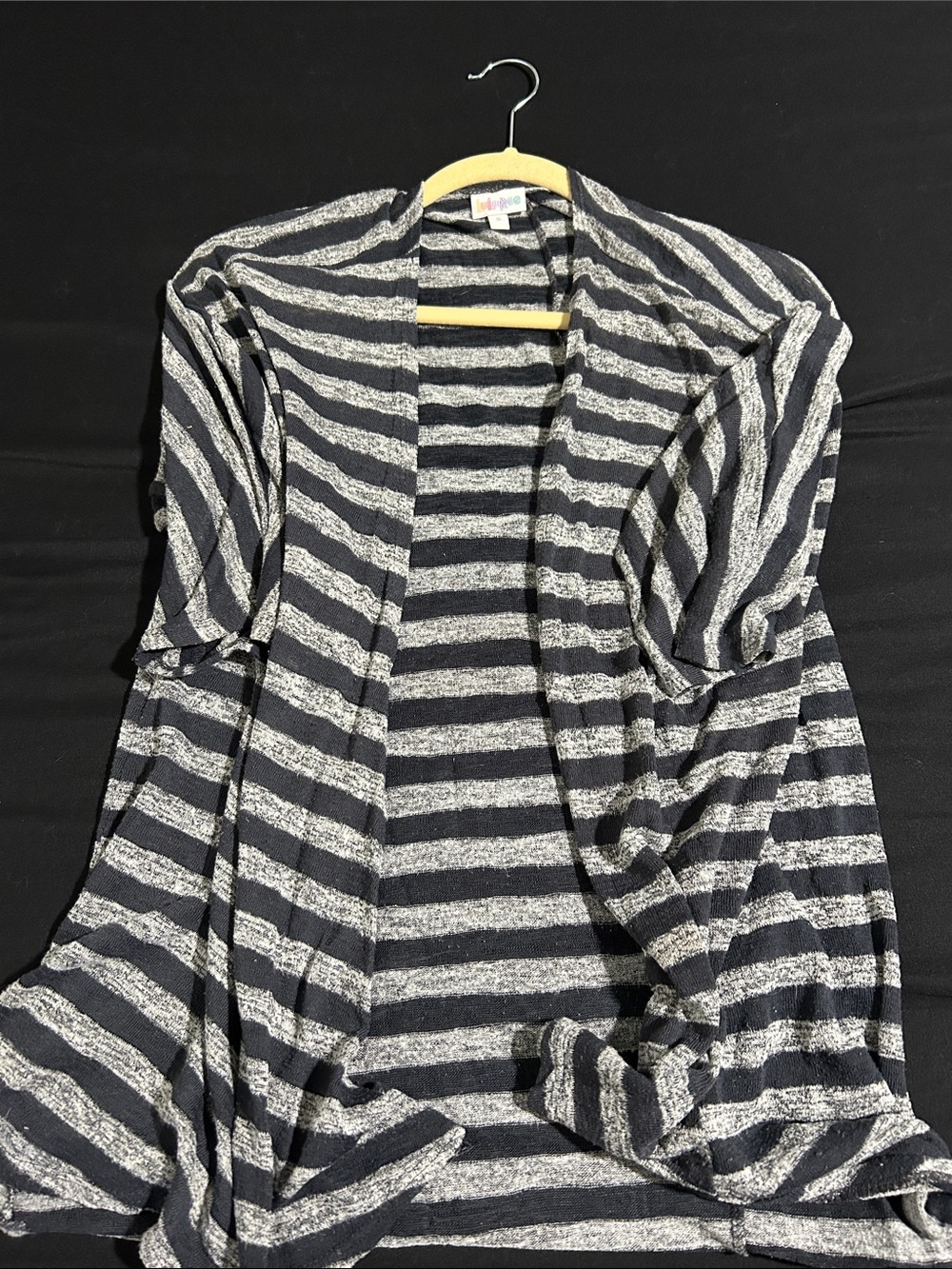 LuLaRoe Black & White Striped Open-Front Cardigan